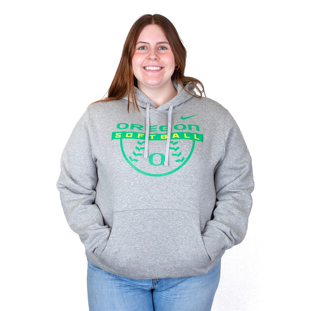 Classic Oregon O, Nike, Grey, Hoodie, Cotton Blend, Women, Unisex, Softball, Sweatshirt, Pullover, 927638